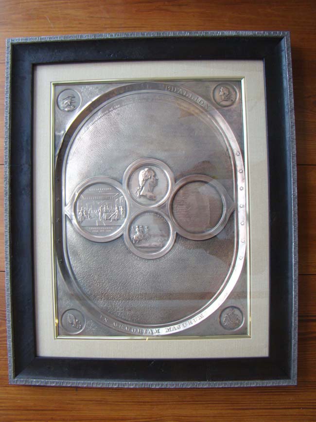 A rare American Patriotic silver plaque entitled "THE NATIONAL MEDALLION IN MEMORIUM MAJORUM" made in 1859